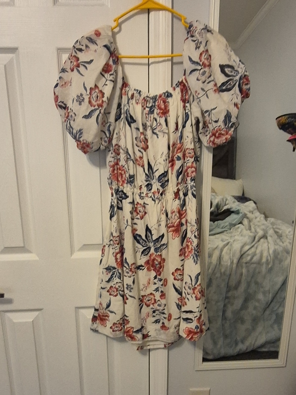 Lucky Brand Cream Floral Puff-Sleeve Mini Dress